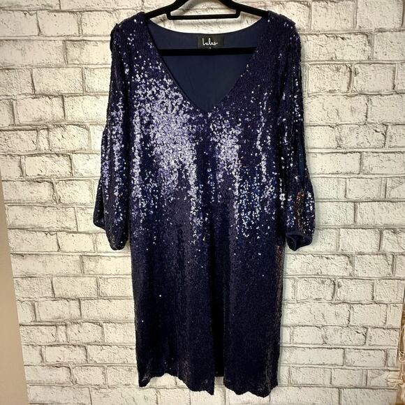 Lulus Moment to Shine Dress Mini Sequin Shoulder Cutout Shift Midnight Blue S - Picture 2 of 11